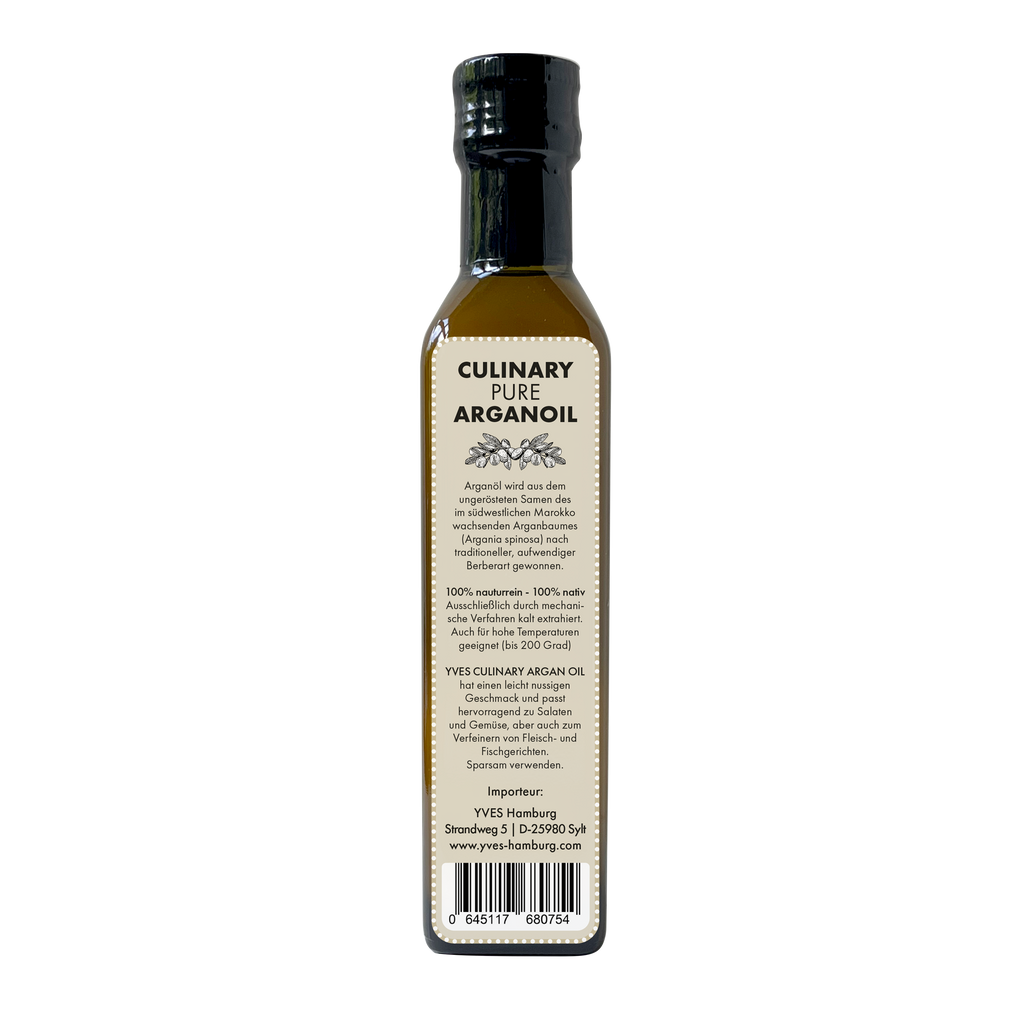 100 % reines, kaltgepresstes Argan-Speiseöl mit nussigem Aroma – reich an Vitamin E & ungesättigten Fettsäuren. Für gesunden Genuss in der Küche.